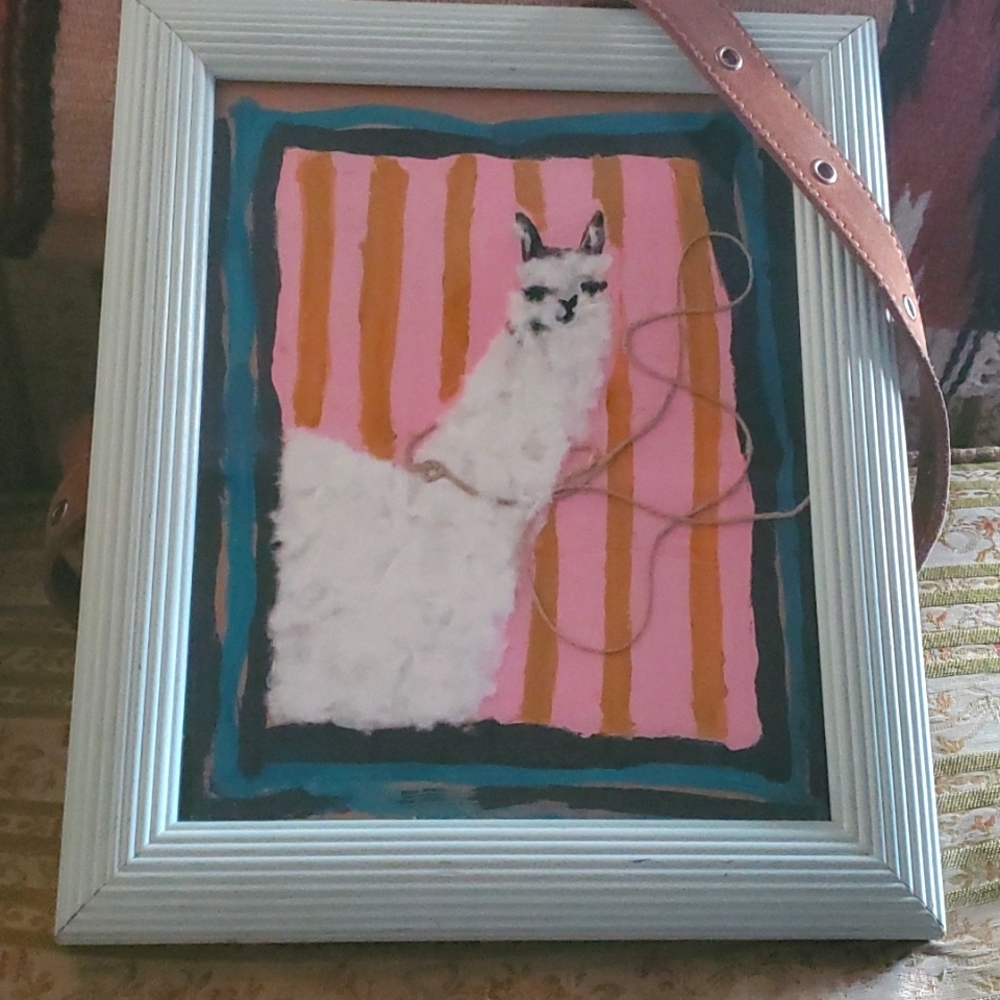 Framed Llama Painting, Water Color Paint on Cardboard 8x10